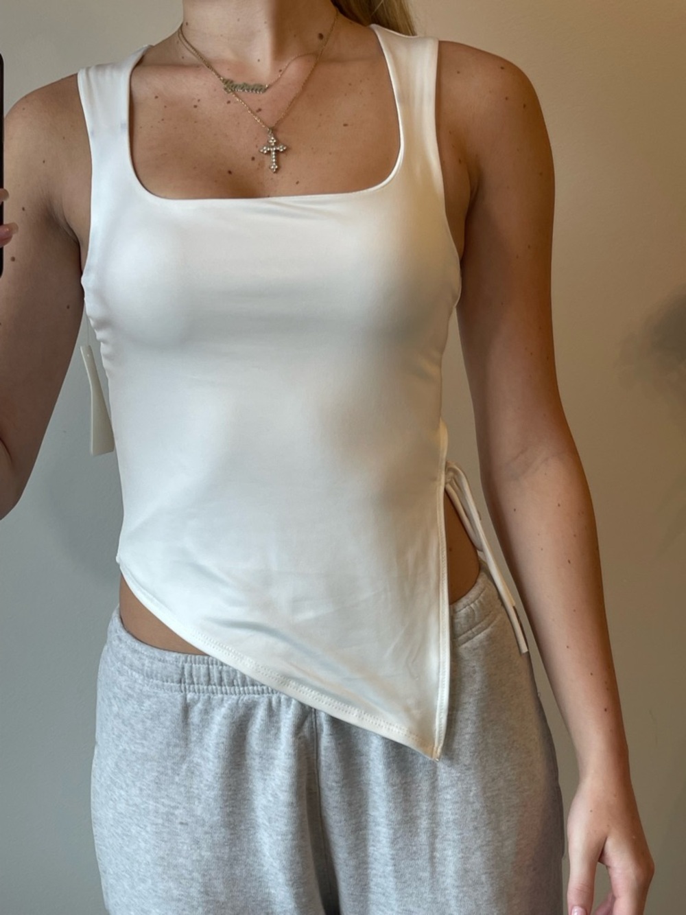 White Asymmetrical Side-Tie Tank Top - Women